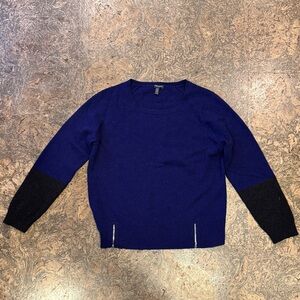 Eileen Fisher Royal Blue and Black Crew Neck Sweater. Petite Large.